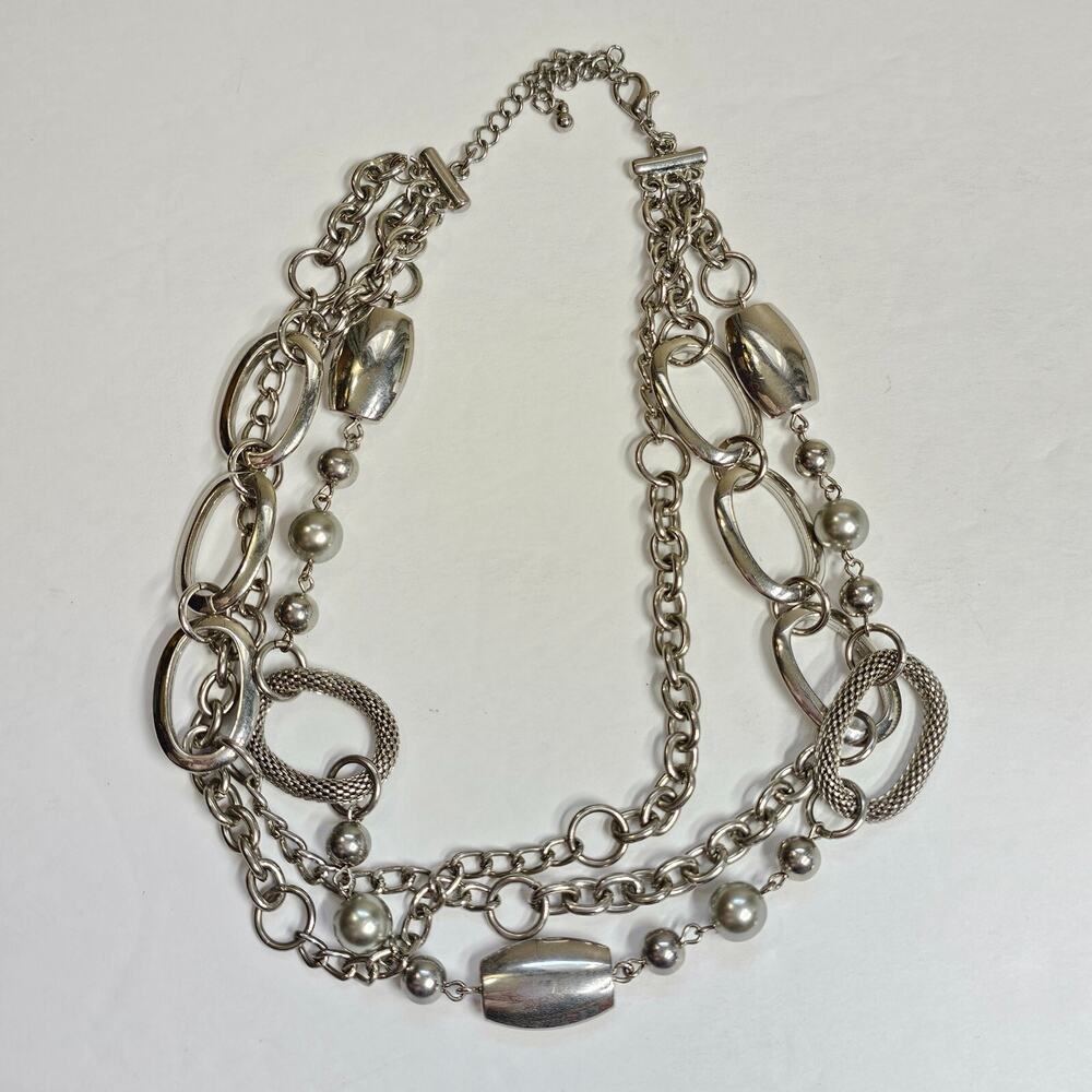 Premier Designs THE A LIST 3-Strand Necklace Imitation Rhodium Plated Faux Pearl